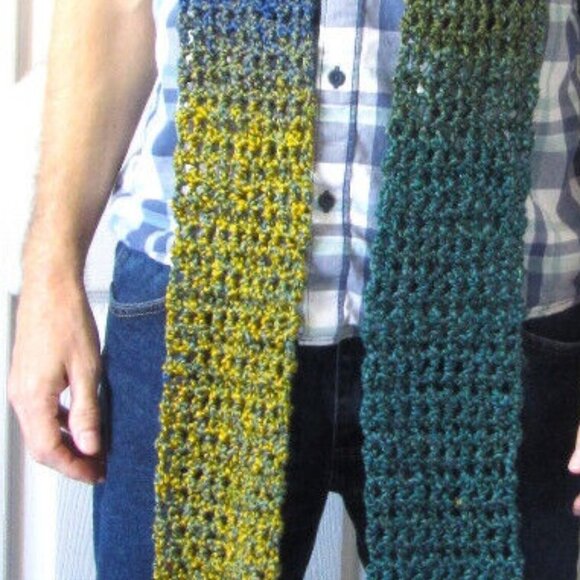 Chunky Irish Greens Scarf 94x5 Long Handmade Crochet Hand Knit Birthday Gift NW - Picture 6 of 7